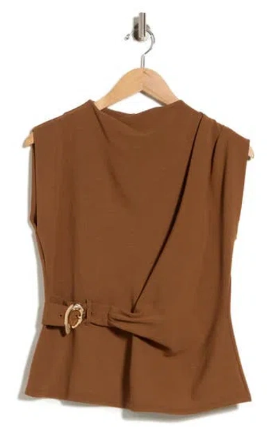 Melloday Buckle Front Extended Sleeve Top In Brown Taupe