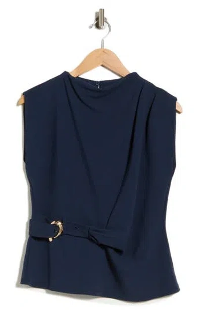 Melloday Buckle Front Extended Sleeve Top In Navy