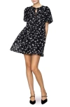 Melloday Butterfly Print Bubble Sleeve Minidress In Black