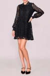 Melloday Button Front Long Sleeve Lace Minidress In Black