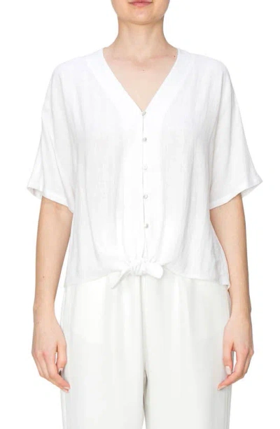 Melloday Button Tie Front Top In White