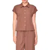 Melloday Cap Sleeve Button-up Shirt In Brown