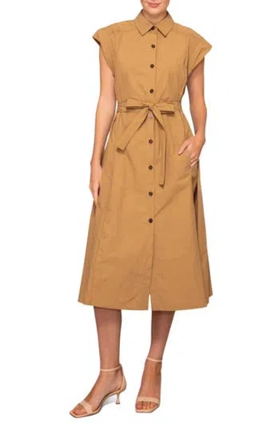 Melloday Cap Sleeve Midi Shirtdress In Brown
