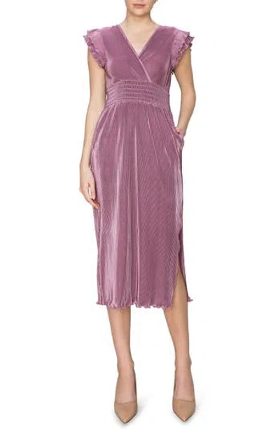 Melloday Cap Sleeve Plissé Midi Dress In Mauve