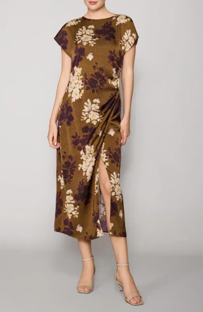 Melloday Cap Sleeve Satin Midi Dress In Cumin Multi
