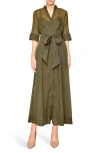 Melloday Chiffon Maxi Shirtdress In Green