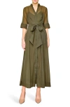 Melloday Chiffon Maxi Shirtdress In Olive
