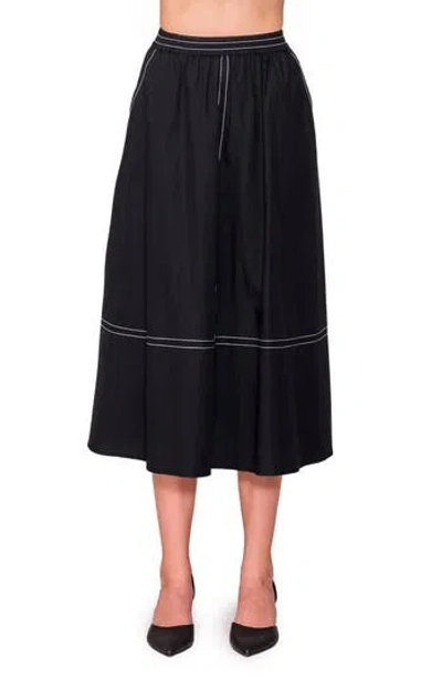 Melloday Contrast Stitch Poplin A-line Skirt In Black