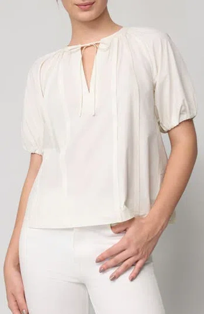 Melloday Contrast Stitch Puff Sleeve Top In White