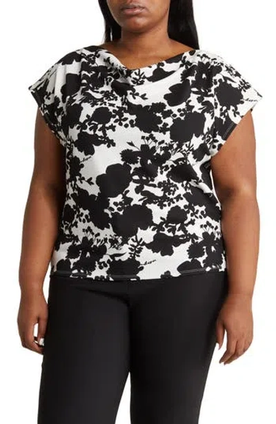 Melloday Cowl Neck Top In Black/white Floral