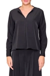 Melloday Crepe Split Front Top In Black