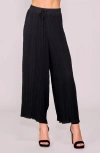 Melloday Crinkle Pleat Wide Leg Drawstring Pants In Black