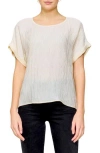 Melloday Cuffed Short Sleeve Plissé Top In Cream