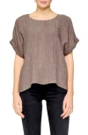 Melloday Cuffed Short Sleeve Plissé Top In Mushroom