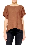 Melloday Cuffed Short Sleeve Plissé Top In Rust