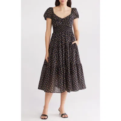Melloday Ditsy Print Midi Dress In Black Multi