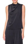 Melloday Drape Neck Sleeveless Crepe Top In Black