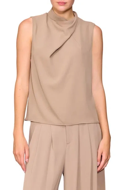 Melloday Drape Neck Sleeveless Crepe Top In Brown