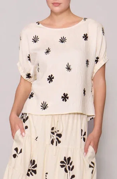 Melloday Drawcord Sleeve Top In White