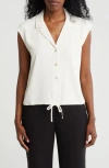Melloday Drawstring Hem Sleeveless Button-up Shirt In Bone