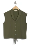 Melloday Drawstring Hem Sleeveless Button-up Shirt In Olive