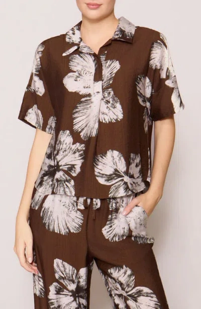 Melloday Easy Woven Pullover Shirt In Brown