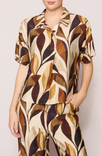 Melloday Easy Woven Pullover Shirt In Multi Leaf