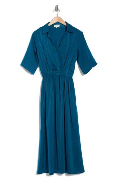 Melloday Elbow Sleeve Midi Shirtdress In Teal