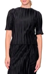 Melloday Elbow Sleeve Plissé Top In Black