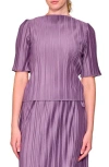 Melloday Elbow Sleeve Plissé Top In Purple