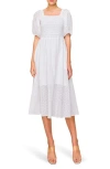 Melloday Embroidered Eyelet Puff Sleeve Smocked Midi Dress In White