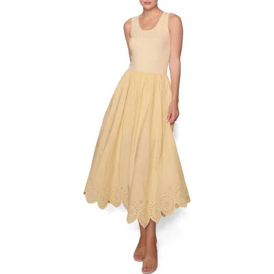 Melloday Eyelet Scallop Sleeveless Mixed Media Maxi Dress In Neutral