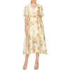 Melloday Floral Chiffon Midi Wrap Dress In Beige Golden Floral