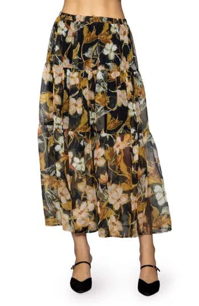 Melloday Floral Chiffon Tiered Maxi Skirt In Multi