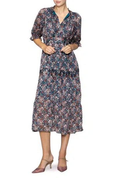 Melloday Floral Elbow Sleeve Tiered Midi Dress In Multi