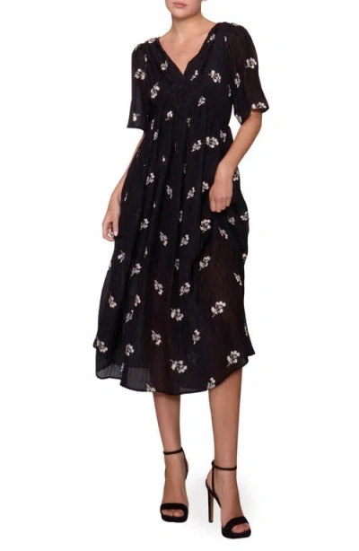 Melloday Floral Embroidered Detail Woven Dress In Black