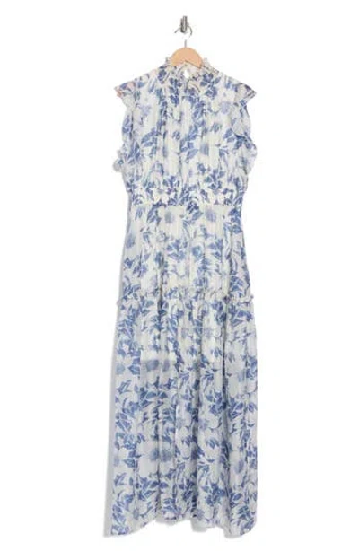 Melloday Floral Flutter Sleeve Maxi Dress In Blue White