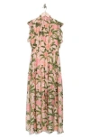 Melloday Floral Flutter Sleeve Maxi Dress In Light Pink Green