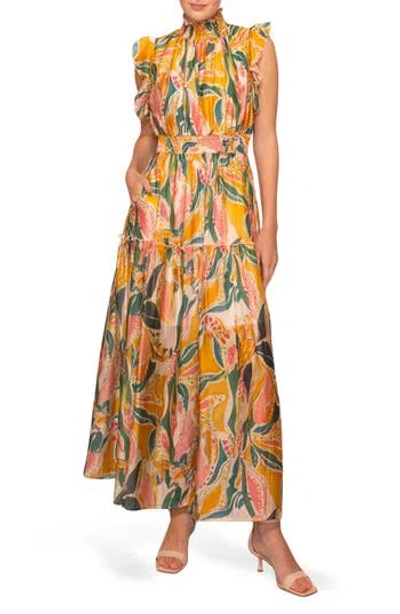 Melloday Floral Flutter Sleeve Maxi Dress In Multi