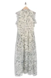 Melloday Floral Flutter Sleeve Maxi Dress In White Black