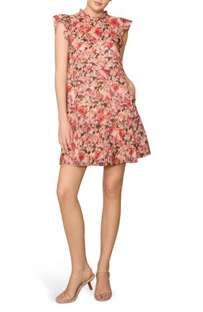 Melloday Floral Flutter Sleeve Tiered Dress In Multi