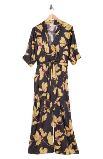 Melloday Floral Jumpsuit In Black Yellow