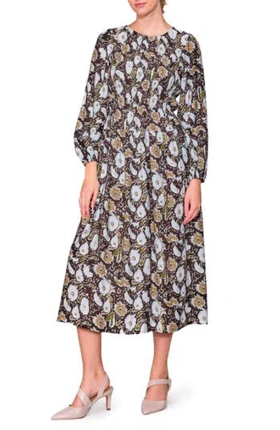 Melloday Floral Long Sleeve Midi Dress In Multi