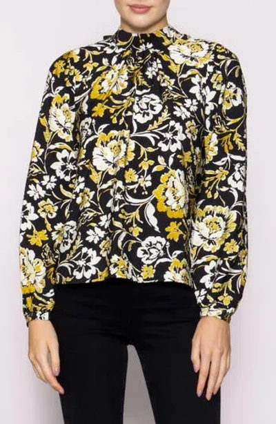 Melloday Floral Mock Neck Long Sleeve Top In Multi