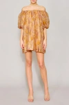 Melloday Floral Off The Shoulder Satin Minidress In Peach