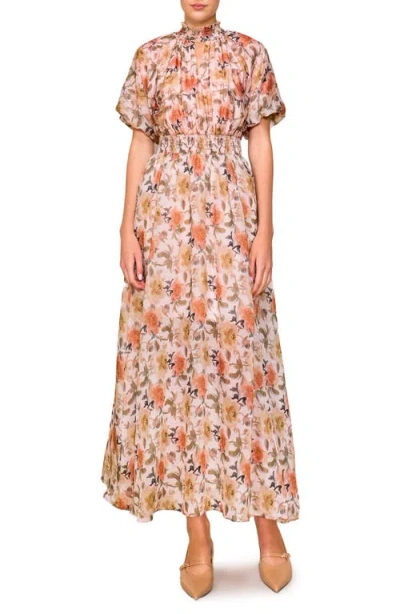 Melloday Floral Organza Maxi Dress In Ivory/orange Floral