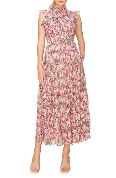 Melloday Floral Pleated Maxi Dress In Pink Floral | ModeSens