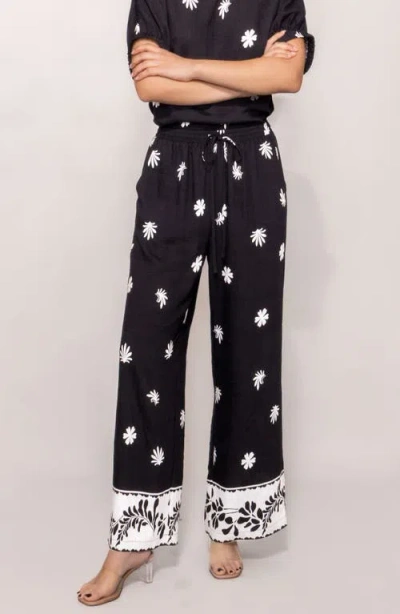 Melloday Floral Print Ankle Pants In Black
