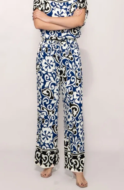 Melloday Floral Print Ankle Pants In Blue