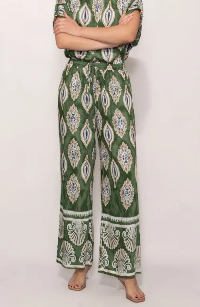 Melloday Floral Print Ankle Pants In Green